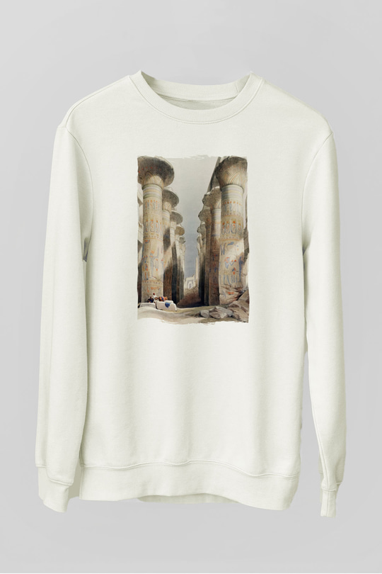 Mısır Harabeleri Beyaz Unisex Sweatshirt