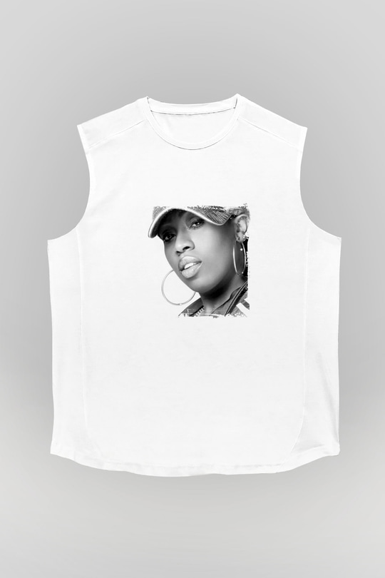 Missy Elliott Baskılı Unisex Beyaz Kolsuz Tişört