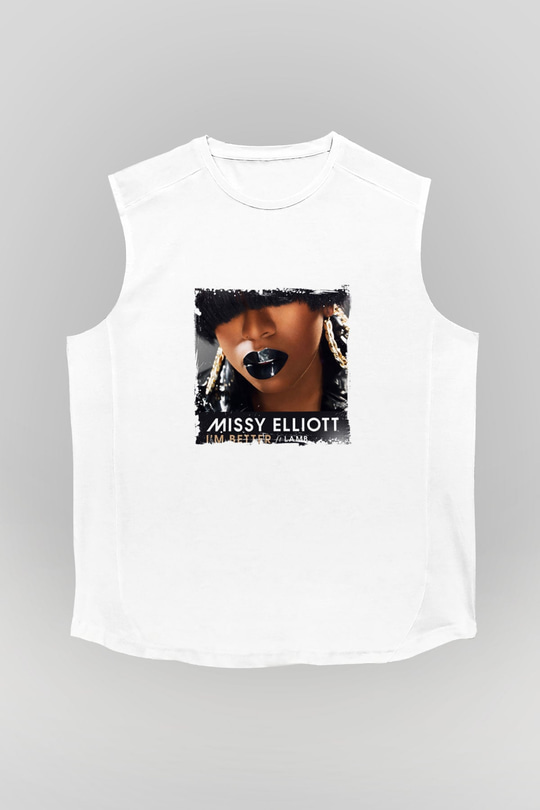 Missy Elliott Baskılı Unisex Beyaz Kolsuz Tişört