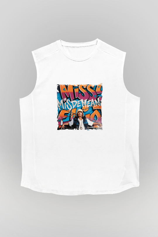Missy Elliott Baskılı Unisex Beyaz Kolsuz Tişört