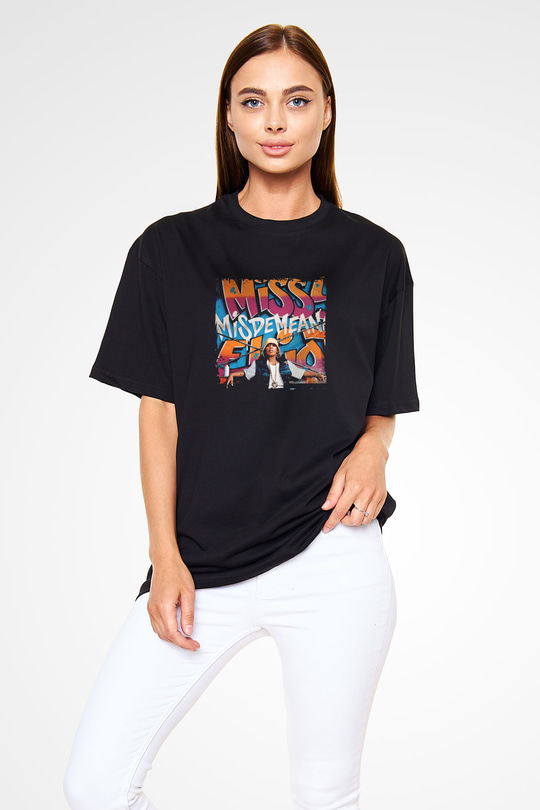 Missy Elliott Baskılı Unisex Oversize Siyah Tişört