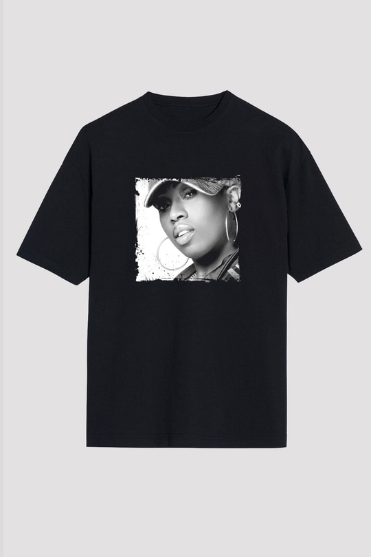 Missy Elliott Baskılı Unisex Oversize Siyah Tişört