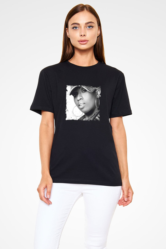 Missy Elliott Baskılı Unisex Siyah Tişört