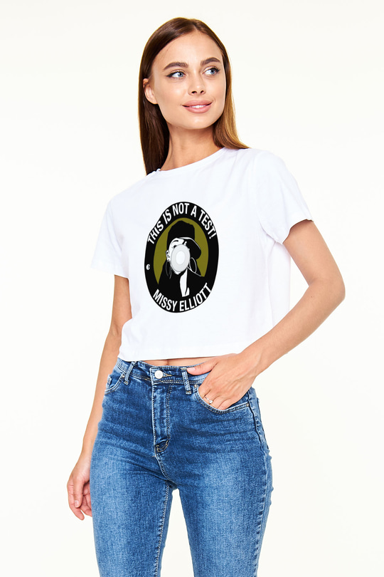Missy Elliott Beyaz Croptop Tişört