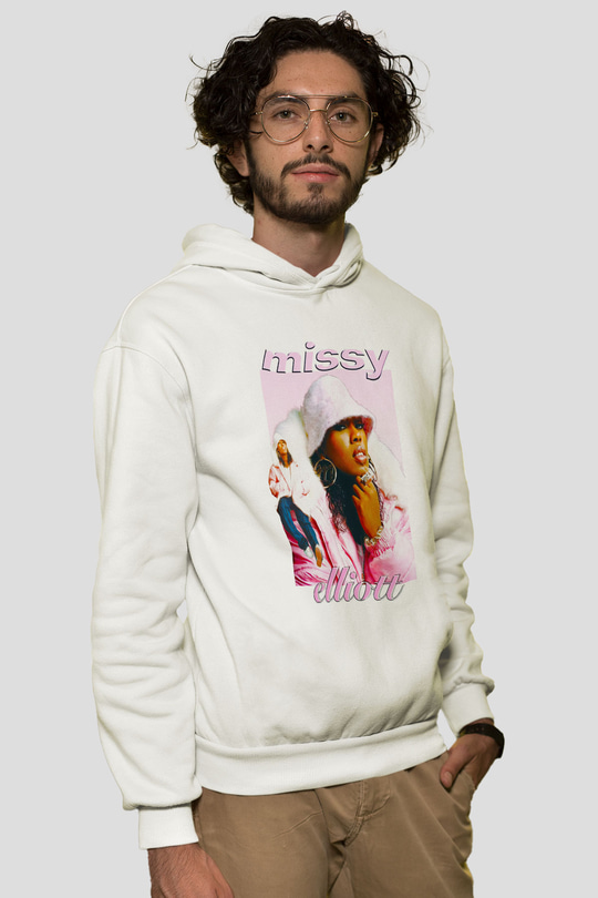 Missy Elliott Beyaz Unisex Kapüşonlu Sweatshirt