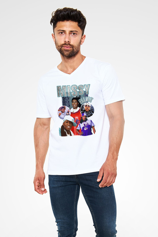 Missy Elliott Beyaz Unisex V Yaka Tişört