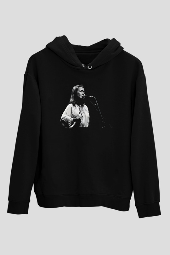 Mitski Baskılı Baskılı Unisex Siyah Hoodie