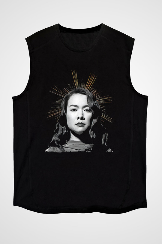 Mitski Baskılı Baskılı Unisex Siyah Kolsuz Tişört - Tshirt