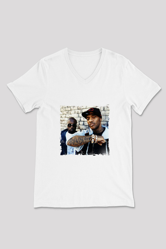 Mobb Deep Baskılı Beyaz V Yaka Unisex Tişört