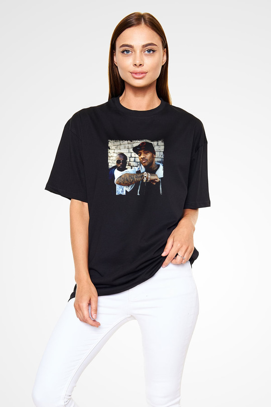 Mobb Deep Baskılı Unisex Oversize Siyah Tişört