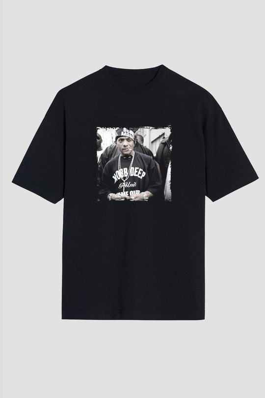 Mobb Deep Baskılı Unisex Oversize Siyah Tişört