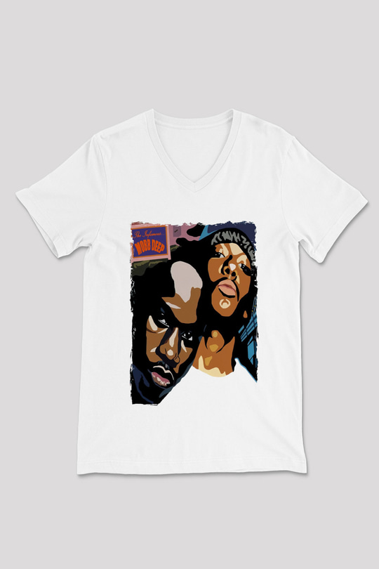 Mobb Deep Beyaz Unisex V Yaka Tişört
