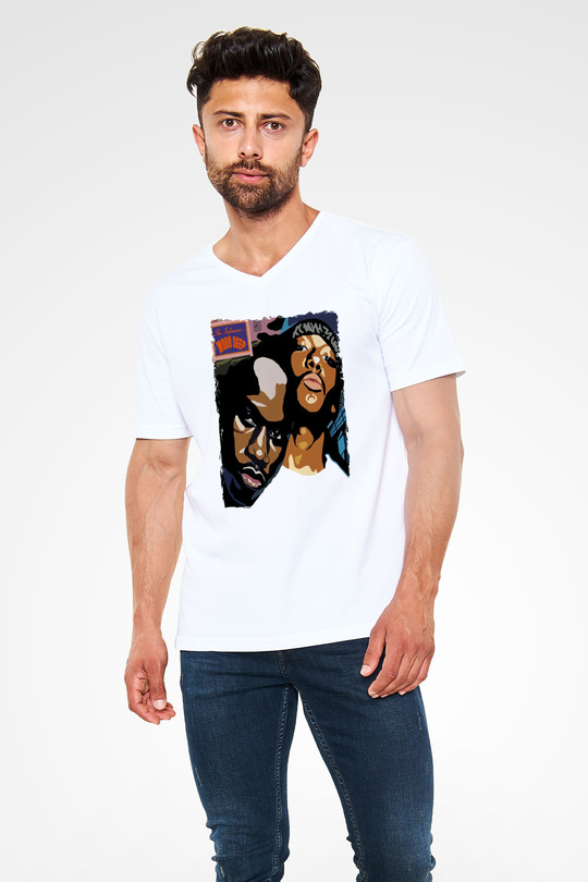 Mobb Deep Beyaz Unisex V Yaka Tişört