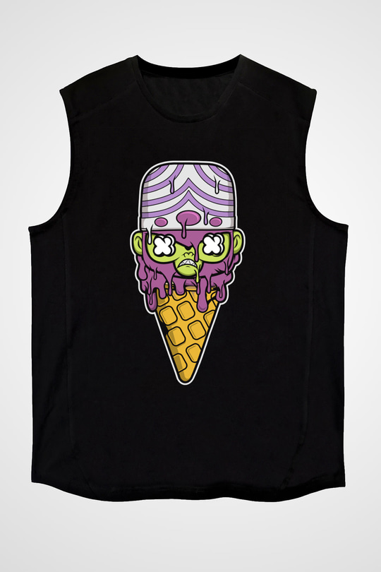 Mojo Jo Ice Cream Baskılı Siyah Unisex Kolsuz Tişört