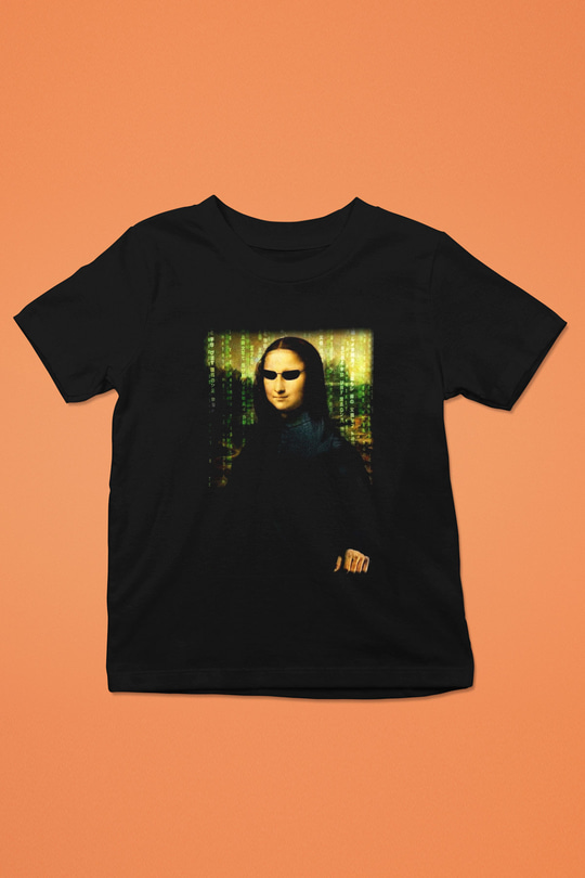 Mona Lisa Baskılı Siyah Unisex Çocuk Tişört
