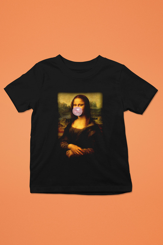 Mona Lisa Baskılı Siyah Unisex Çocuk Tişört