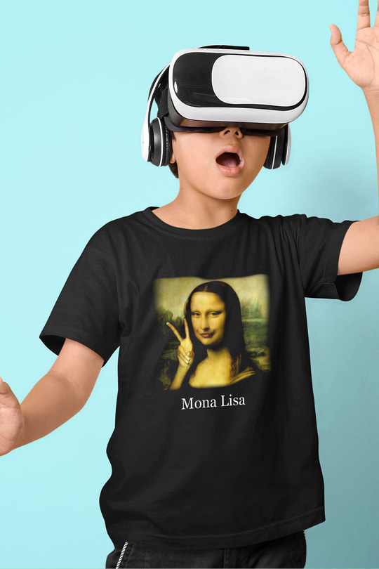 Mona Lisa Baskılı Siyah Unisex Çocuk Tişört