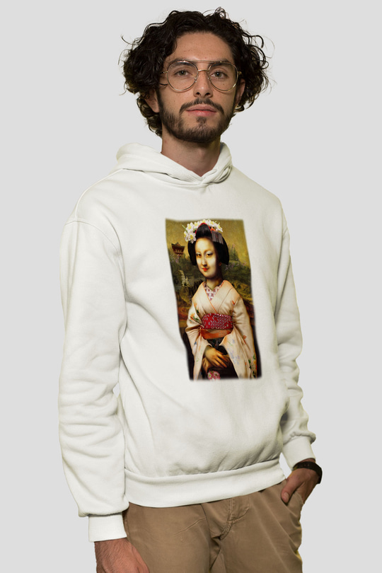 Mona Lisa Beyaz Unisex Kapşonlu Sweatshirt