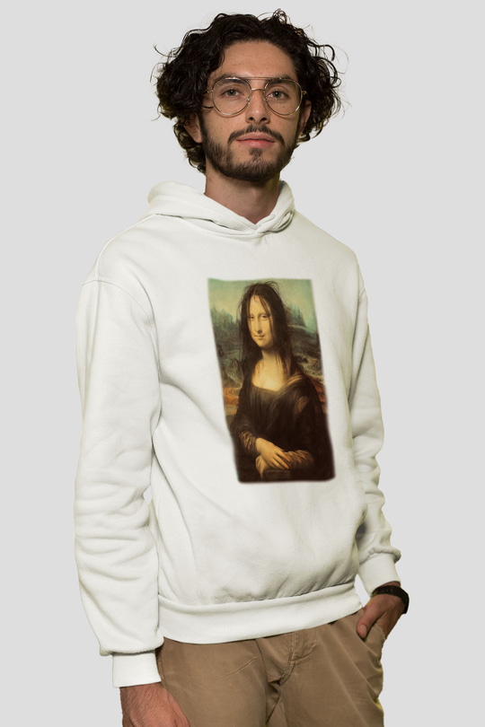Mona Lisa Beyaz Unisex Kapşonlu Sweatshirt