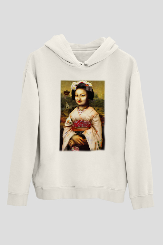 Mona Lisa Beyaz Unisex Kapşonlu Sweatshirt