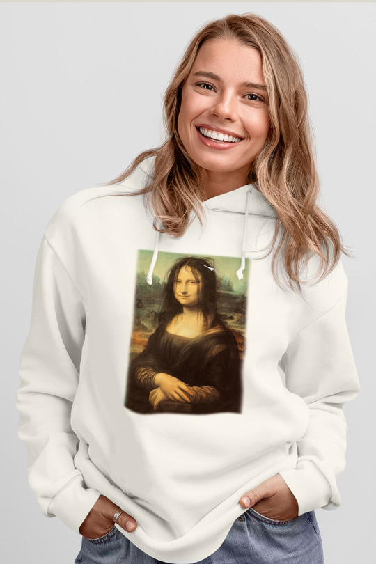 Mona Lisa Beyaz Unisex Kapşonlu Sweatshirt