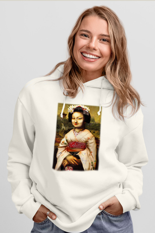 Mona Lisa Beyaz Unisex Kapşonlu Sweatshirt
