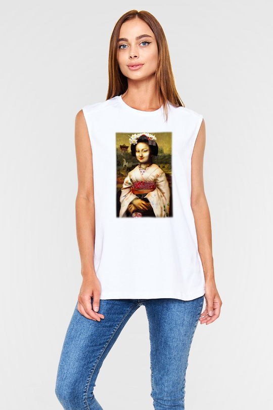 Mona Lisa Beyaz Unisex Kolsuz Tişört