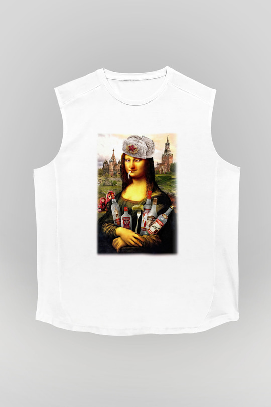 Mona Lisa Beyaz Unisex Kolsuz Tişört