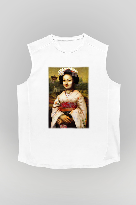 Mona Lisa Beyaz Unisex Kolsuz Tişört