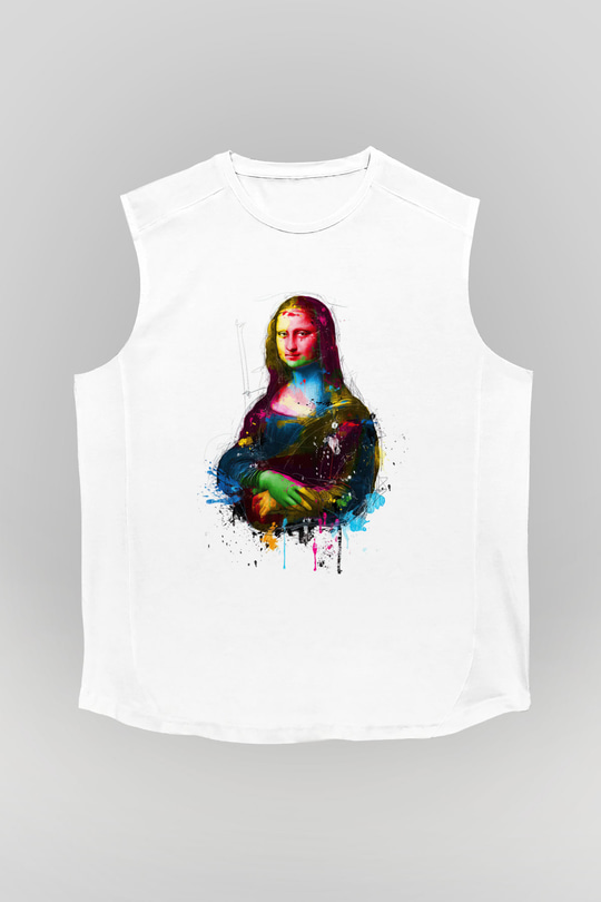 Mona Lisa Beyaz Unisex Kolsuz Tişört