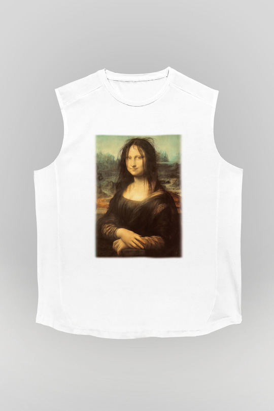 Mona Lisa Beyaz Unisex Kolsuz Tişört