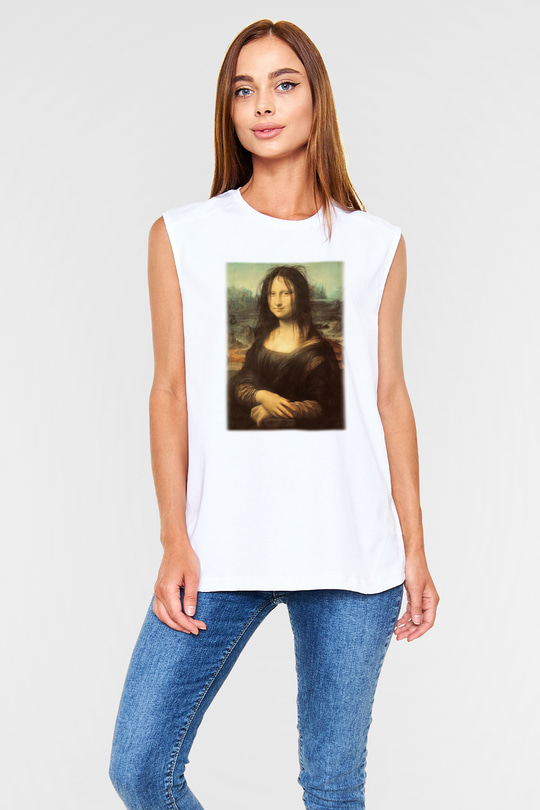 Mona Lisa Beyaz Unisex Kolsuz Tişört