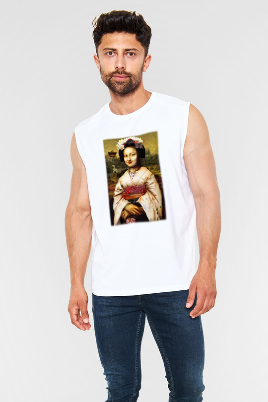 Mona Lisa Beyaz Unisex Kolsuz Tişört