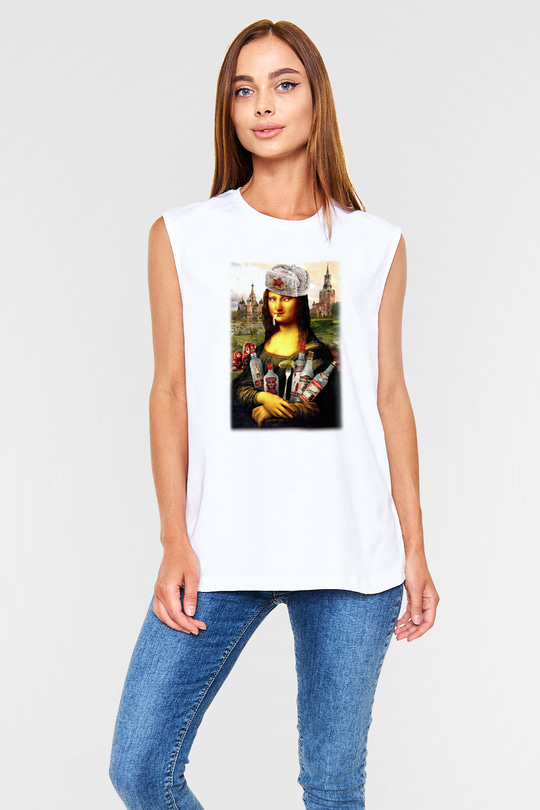 Mona Lisa Beyaz Unisex Kolsuz Tişört