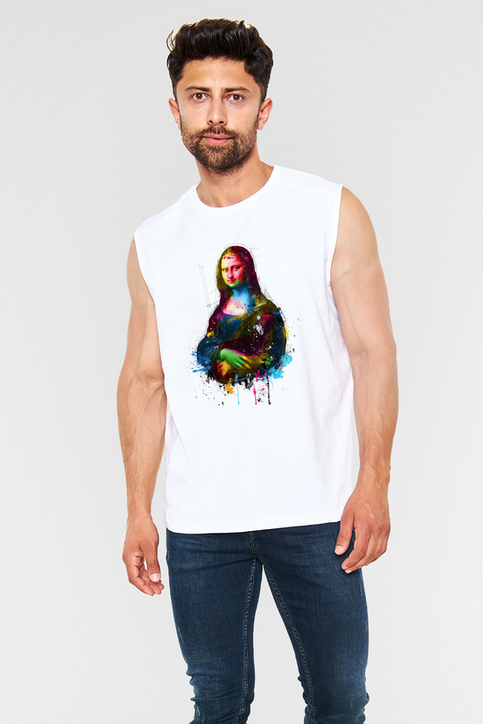 Mona Lisa Beyaz Unisex Kolsuz Tişört