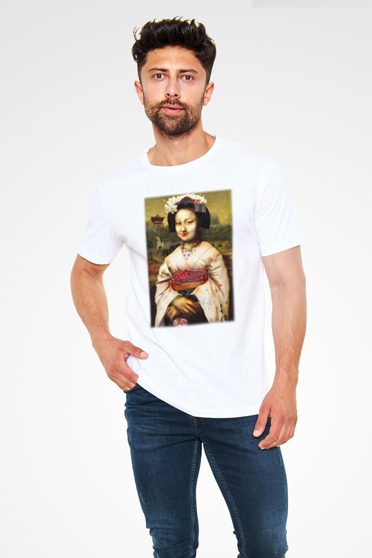 Mona Lisa Beyaz Unisex Tişört T-Shirt - TişörtFabrikası