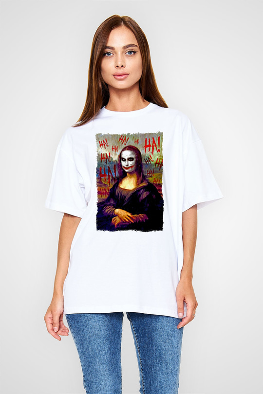 Mona Lisa Beyaz Oversize Tişört Oversize T-shirt - TişörtFabrikası