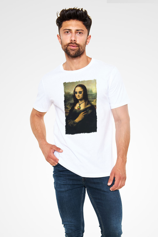 Mona Lisa Beyaz Unisex Tişört T-Shirt - TişörtFabrikası