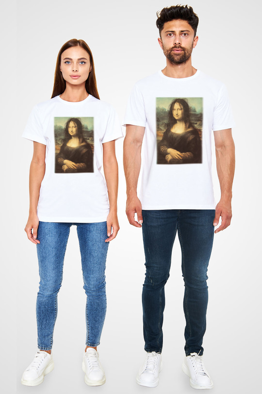 Mona Lisa Beyaz Unisex Tişört T-Shirt - TişörtFabrikası
