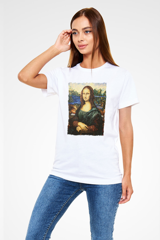 Mona Lisa Beyaz Unisex Tişört T-Shirt - TişörtFabrikası