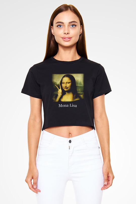 Mona Lisa Siyah Crop Top Tişört
