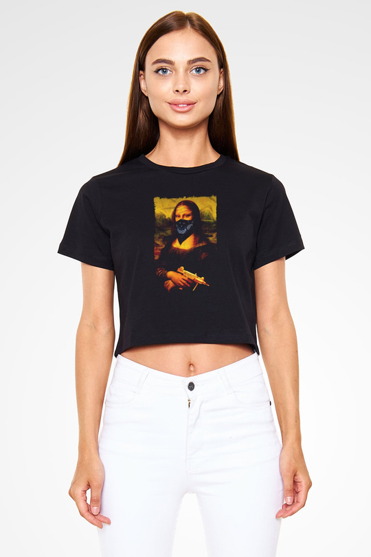 Mona Lisa Siyah  Crop Top Tişört