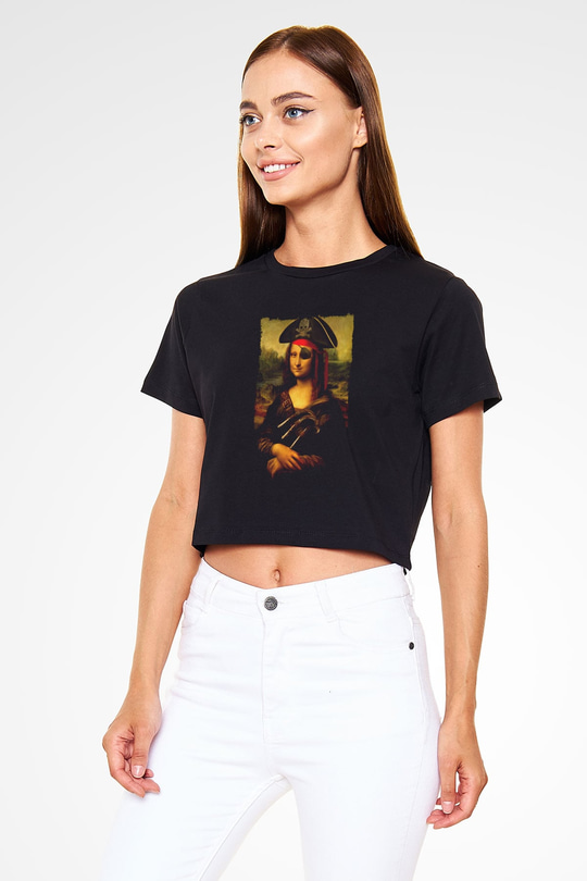 Mona Lisa Siyah  Crop Top Tişört