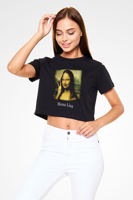 Mona Lisa Siyah Crop Top Tişört