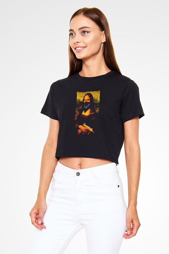 Mona Lisa Siyah  Crop Top Tişört