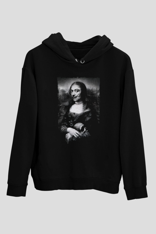 Mona Lisa Siyah Unisex Kapüşonlu Sweatshirt
