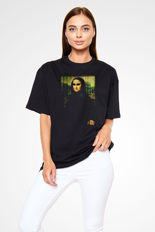Mona Lisa Siyah Unisex Oversize Tişört T-Shirt