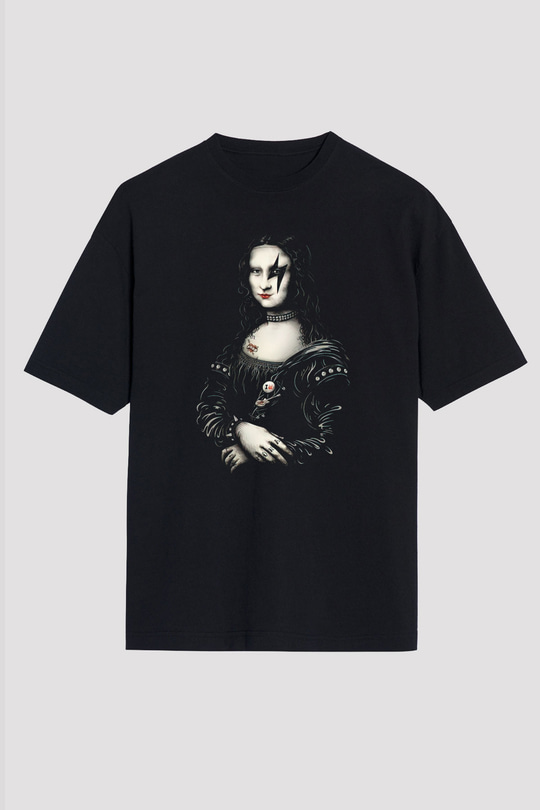 Mona Lisa Siyah Unisex Oversize Tişört T-Shirt