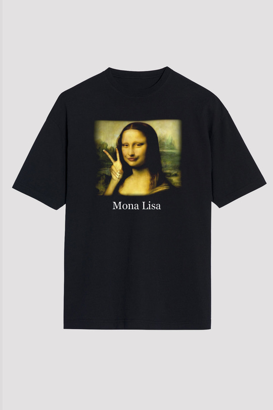 Mona Lisa Siyah Unisex Oversize Tişört T-Shirt