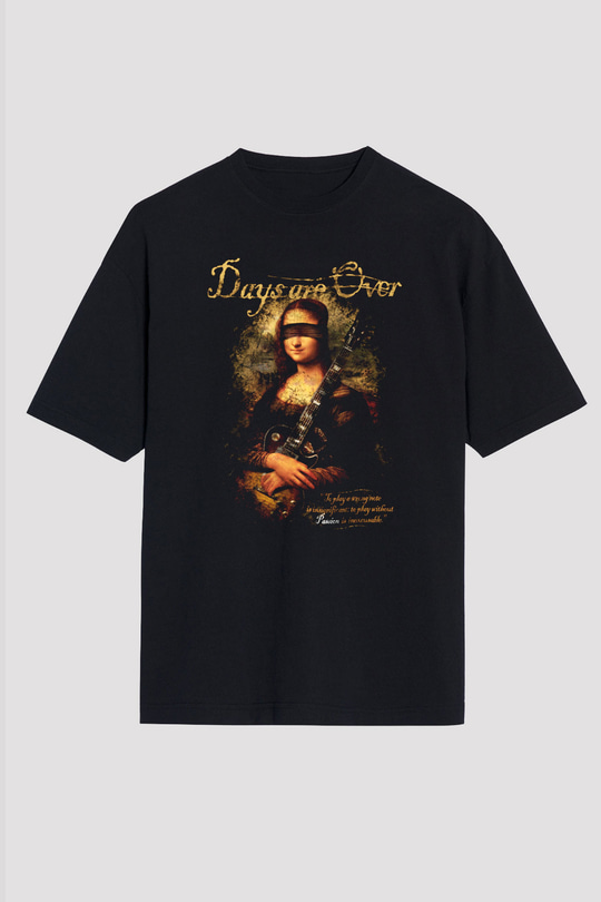 Mona Lisa Siyah Unisex Oversize Tişört T-Shirt